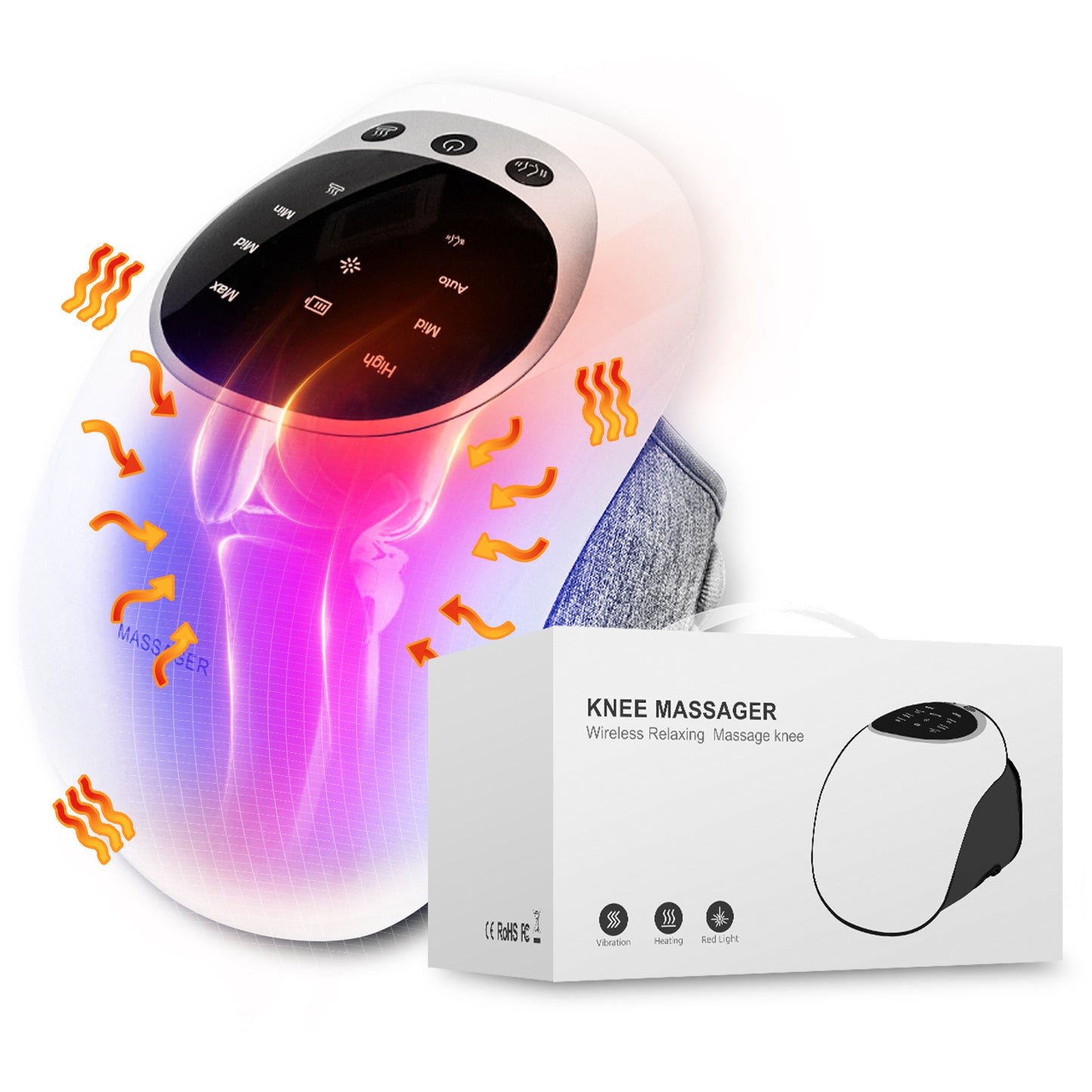 Wireless Knee Massager With LED, Heat & Vibration Pain Relief & Portable