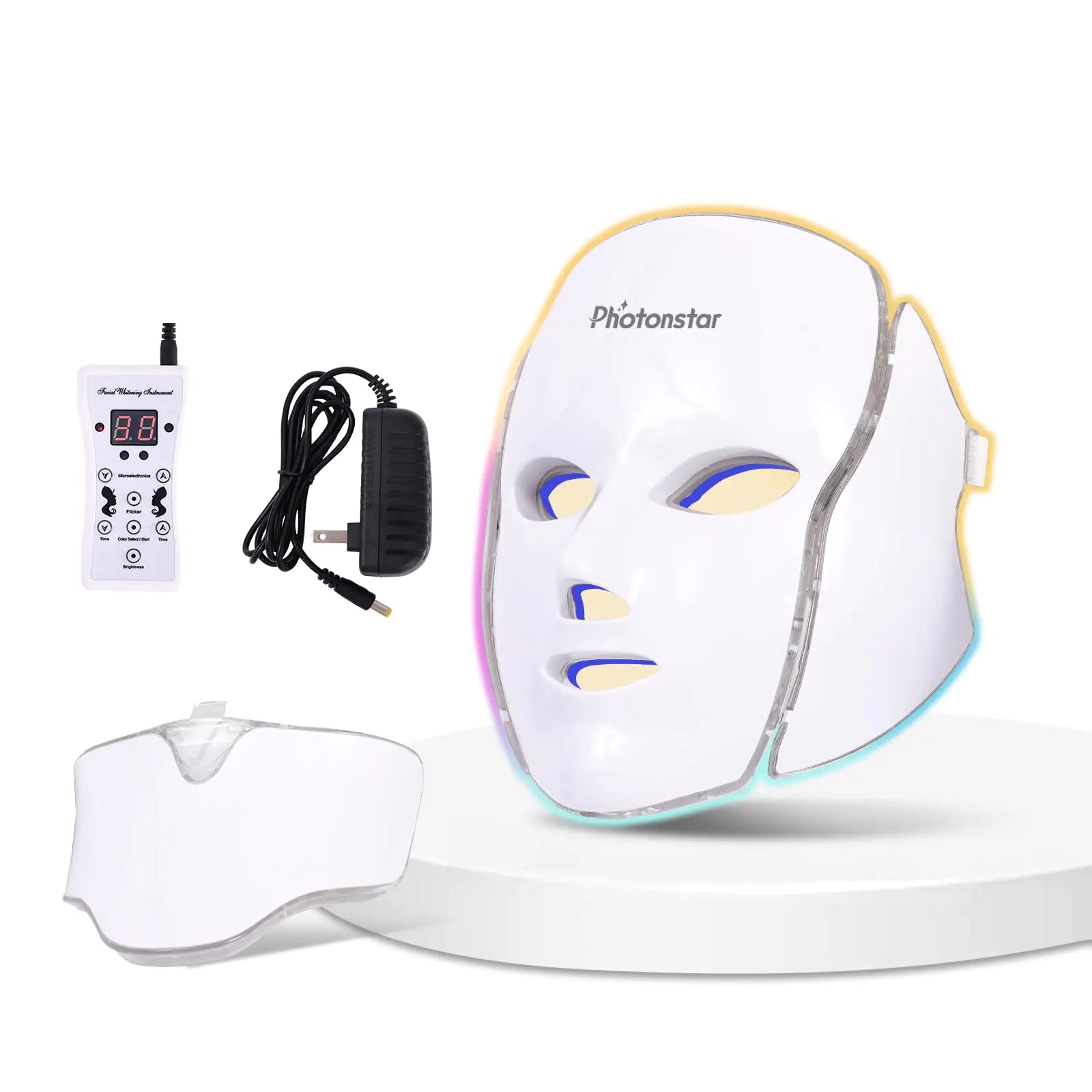 NexGen Face Mask Light Therapy 7-Color LED Light with remote and eyemask, enhancing skin rejuvenation and care.